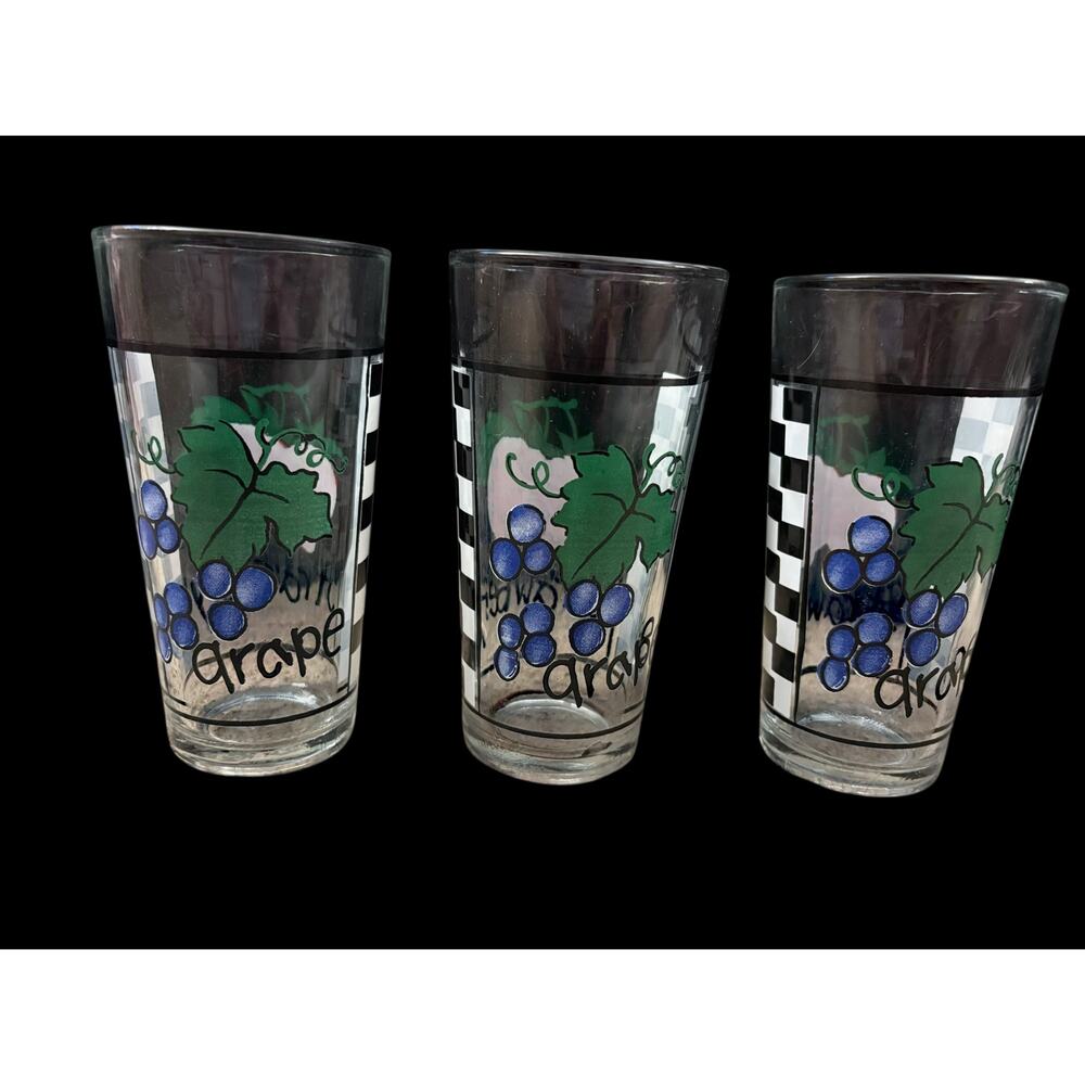 Vintage KIG 3 Glass Set cocktail Tumbler Strawberries & Checkerboard    Kitschy - Picture 2 of 7